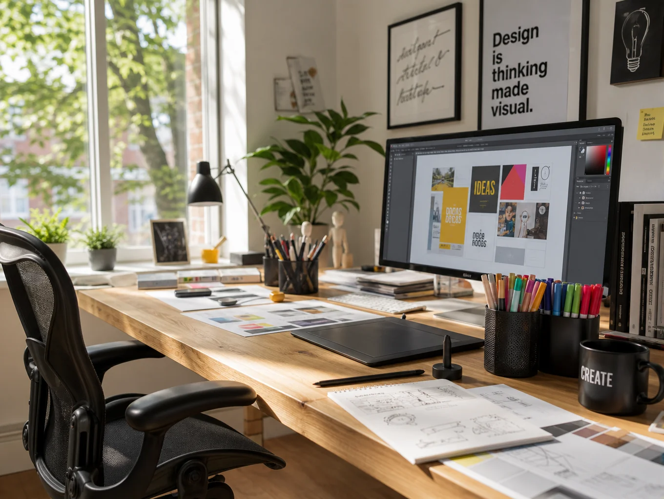 Creative studio desk with sketches