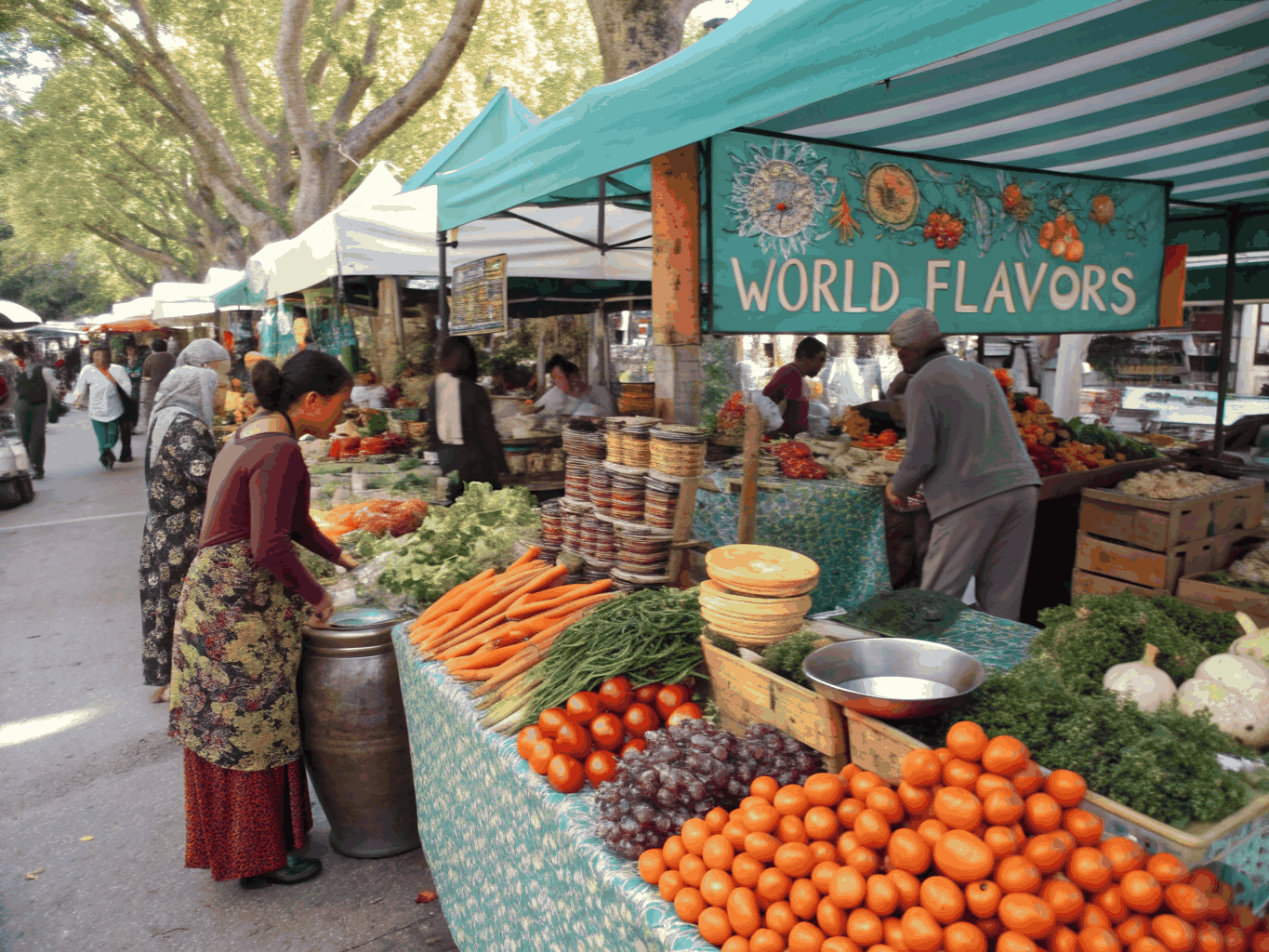 Fresh produce and flowers at a local weekend market