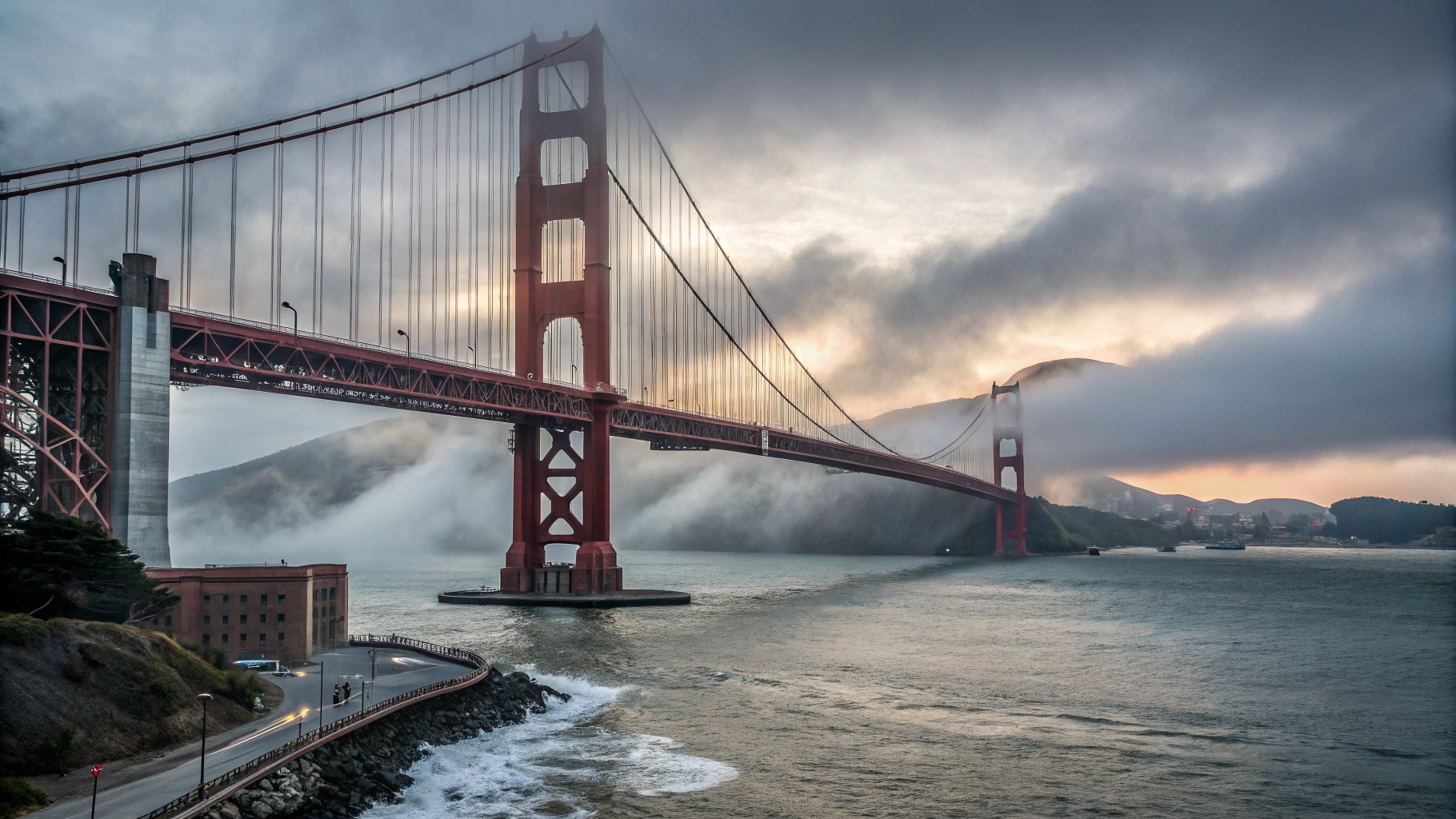 Fog rolling over the bay with city architecture visible