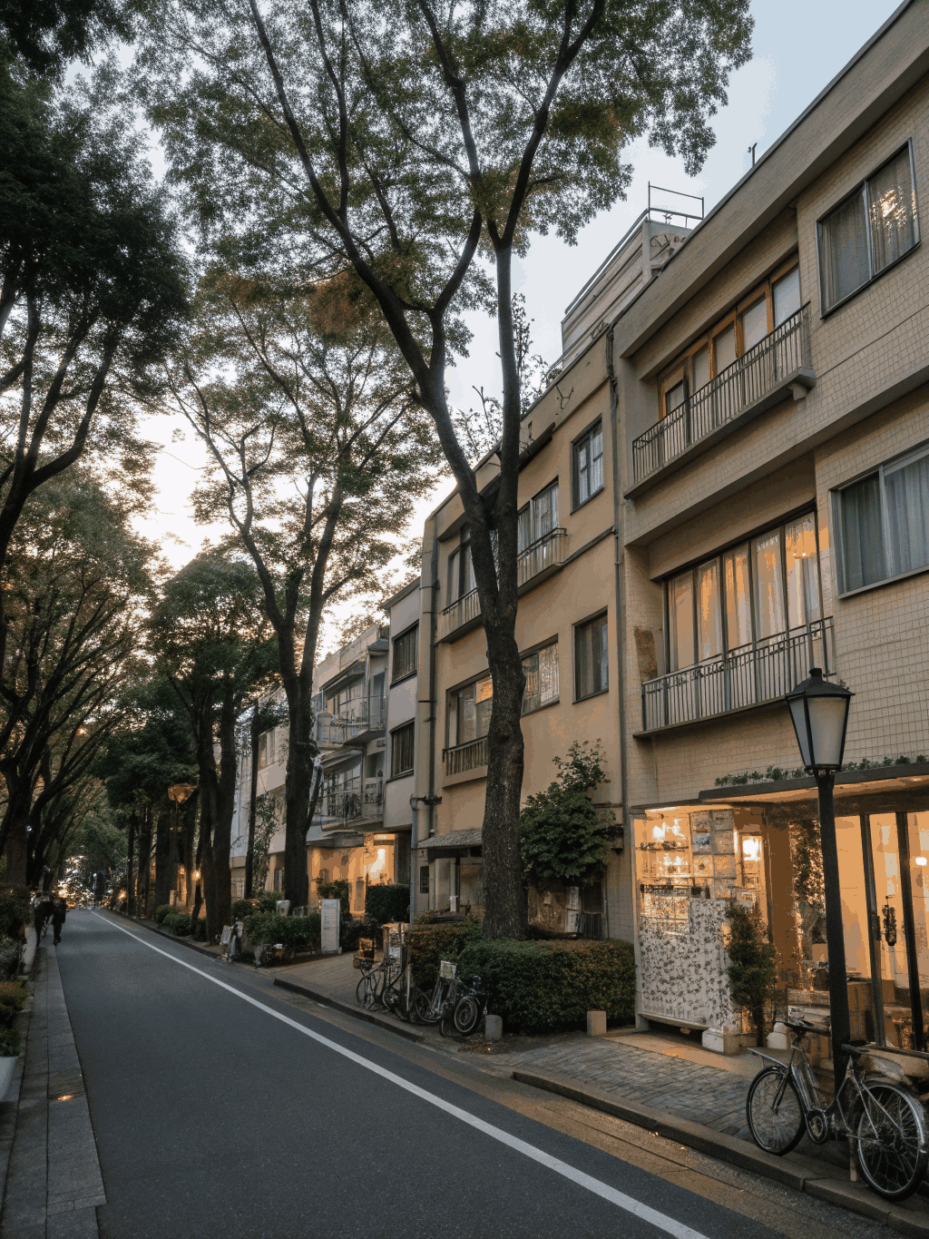 Quiet street corner in Tokyo with soft morning light