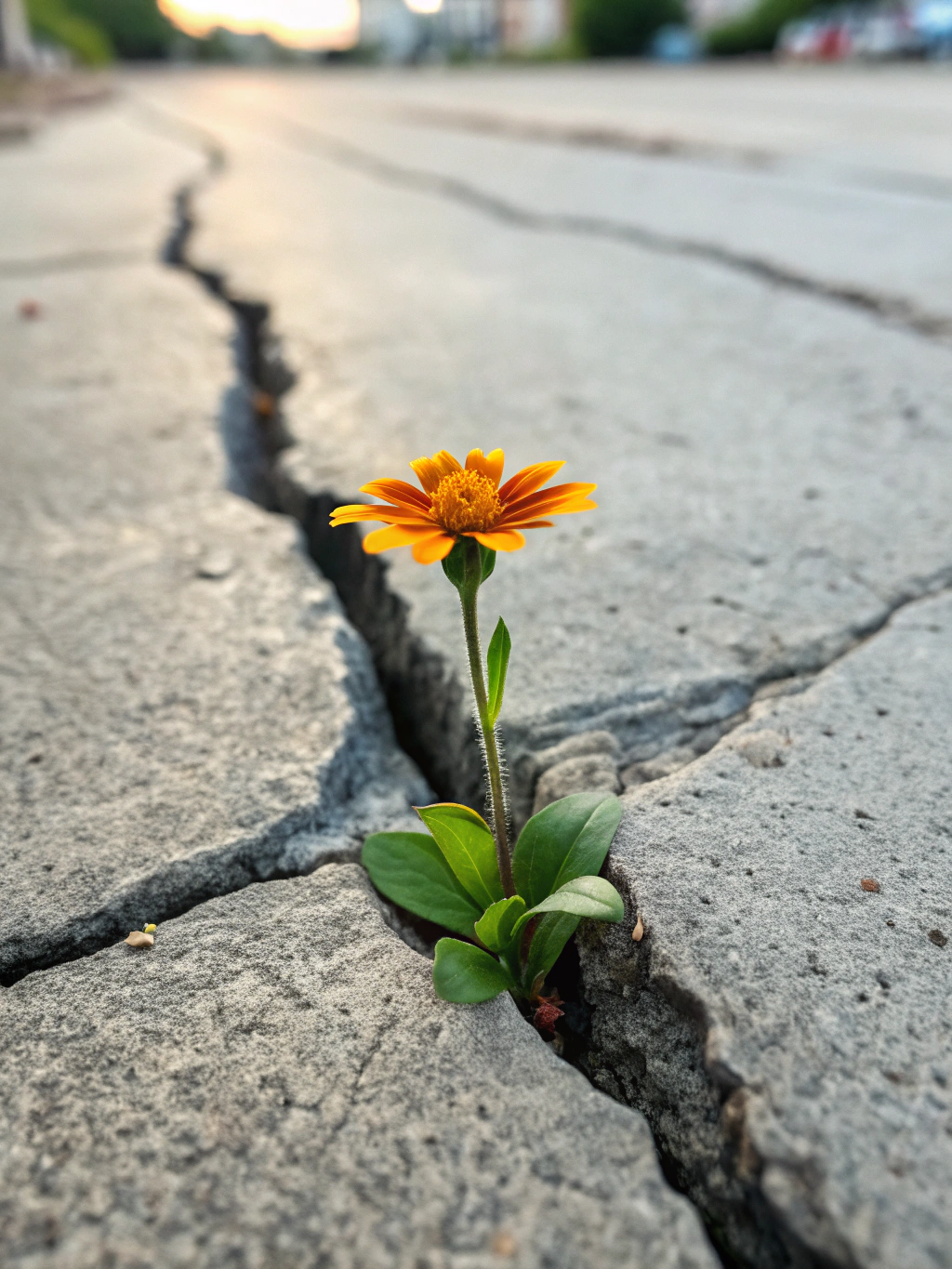 Small wildflower growing through a concrete crack